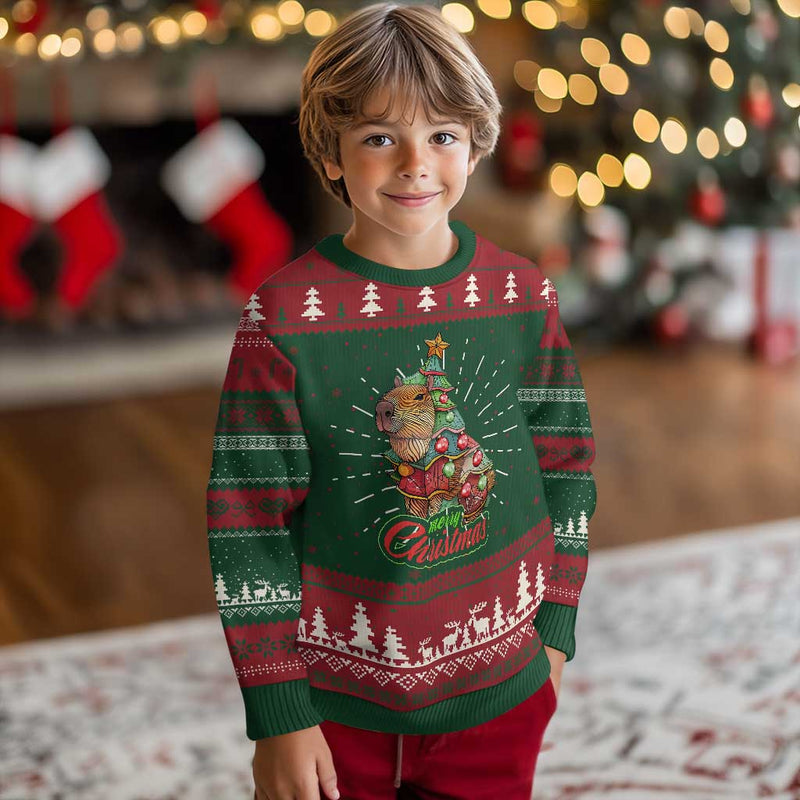 Cute Capybara Christmas Tree Ugly Christmas Sweater