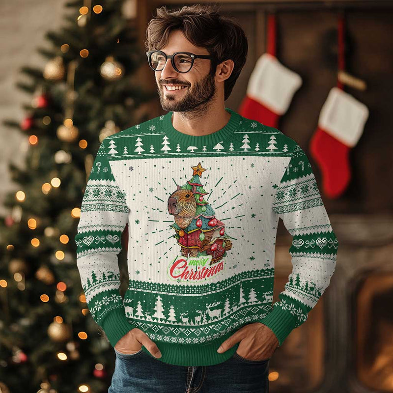 Cute Capybara Christmas Tree Ugly Christmas Sweater
