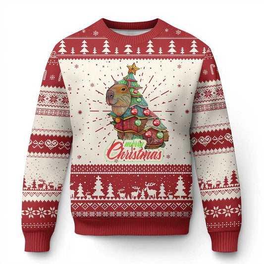 Cute Capybara Christmas Tree Ugly Christmas Sweater