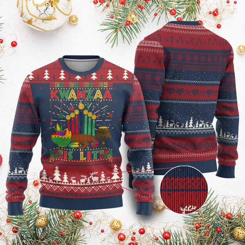 African American Kwanzaa Is Lit Ugly Christmas Sweater