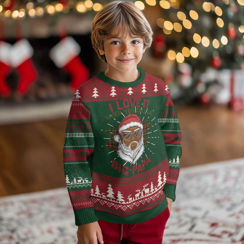 African American Santa Kwanzaa Ugly Christmas Sweater I Love It When You Call Me Big Papa