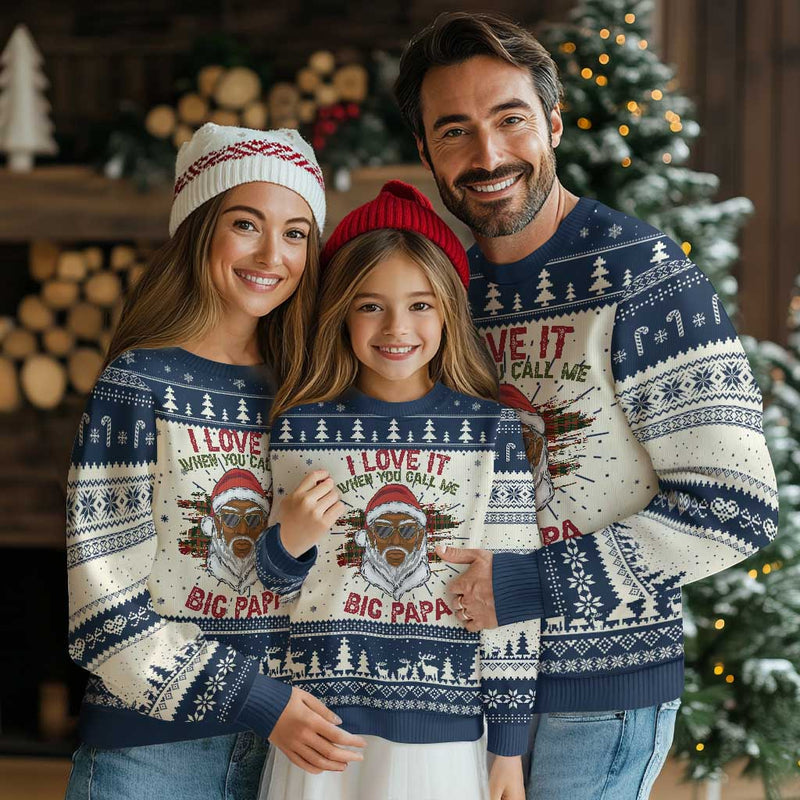 African American Santa Kwanzaa Ugly Christmas Sweater I Love It When You Call Me Big Papa