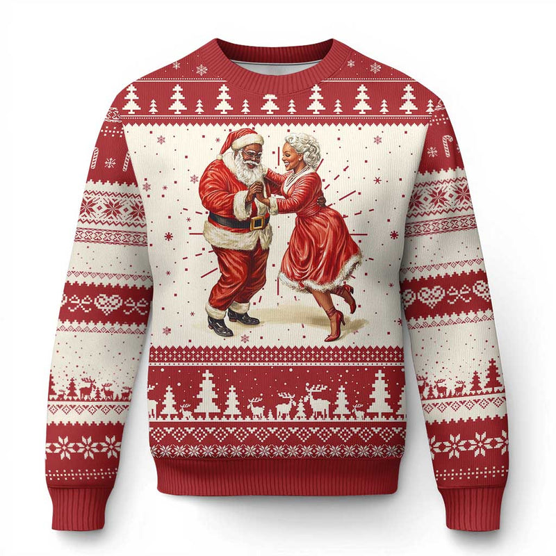 African American Xmas Ugly Christmas Sweater Black Santa Mr Mrs Claus Dancing