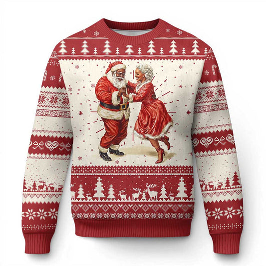 African American Xmas Ugly Christmas Sweater Black Santa Mr Mrs Claus Dancing