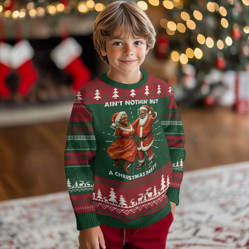 African American Xmas Ugly Christmas Sweater Ain&#39;t Nothin&#39; But A Christmas Party Mr Mrs Claus Dancing
