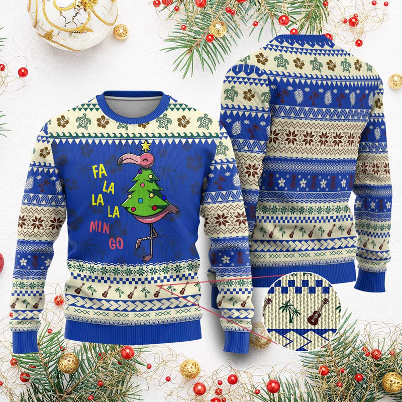 Fa La La Mingo Flamingo Hawaiian Christmas Tree Ugly Christmas Sweater