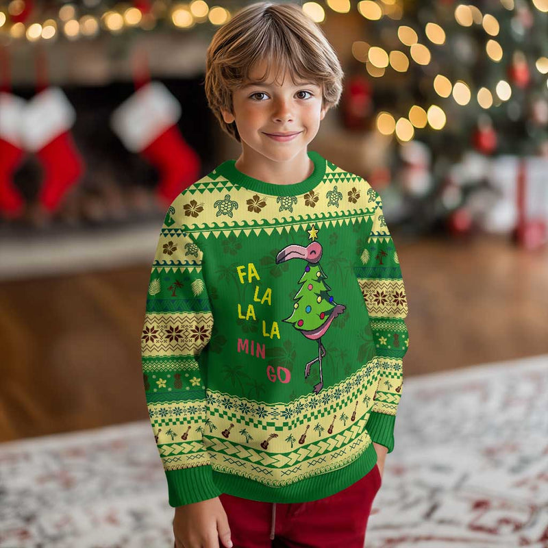 Fa La La Mingo Flamingo Hawaiian Christmas Tree Ugly Christmas Sweater