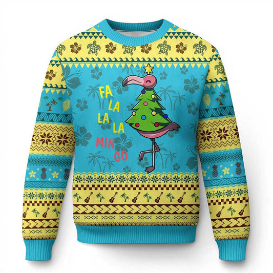 Fa La La Mingo Flamingo Hawaiian Christmas Tree Ugly Christmas Sweater