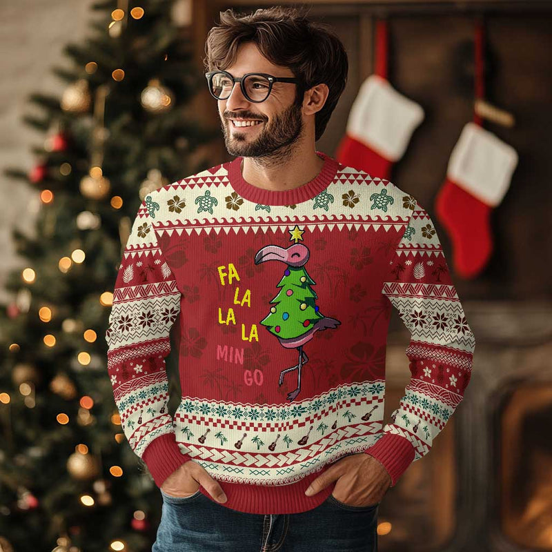 Fa La La Mingo Flamingo Hawaiian Christmas Tree Ugly Christmas Sweater