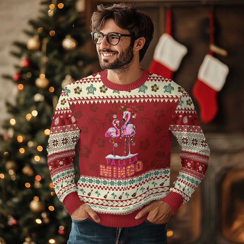 Fa La La Mingo Flamingo Hawaiian Xmas Ugly Christmas Sweater