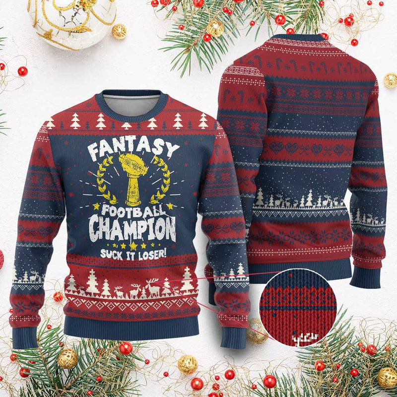 Fantasy Football Legend Knitted Sweatshirt Suck It Loser Funny Champ Champion Draft