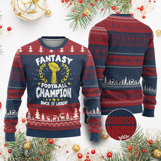 Fantasy Football Legend Knitted Sweatshirt Suck It Loser Funny Champ Champion Draft
