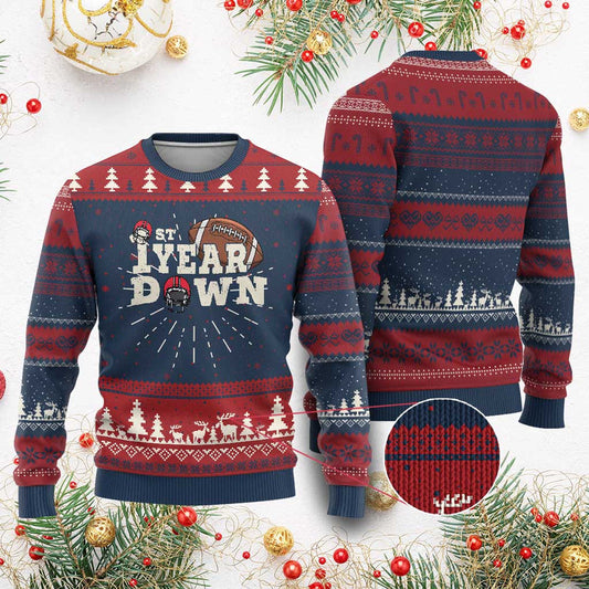 1st Year Down Football Knitted Sweatshirt Touchdown One First Birthday Infant Baby Boy