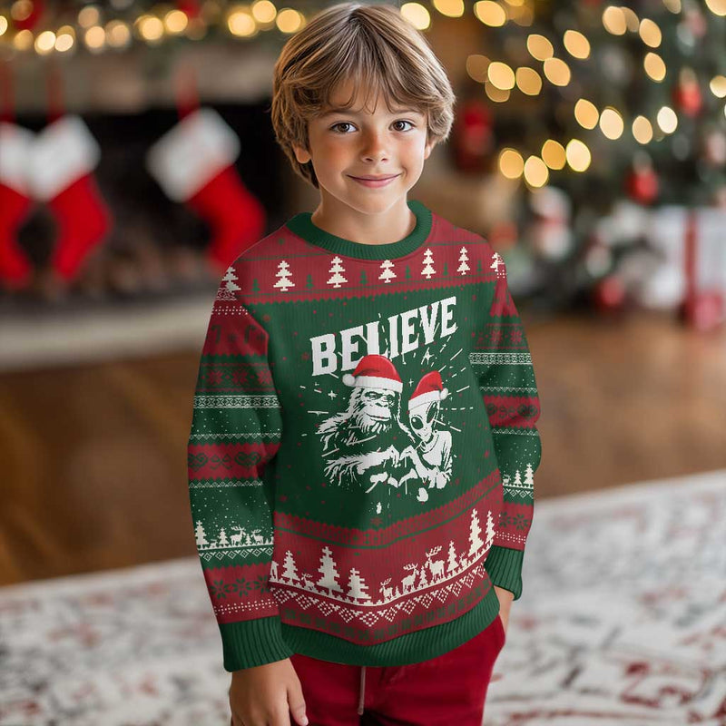 Alien And Bigfoot Ugly Christmas Sweater
