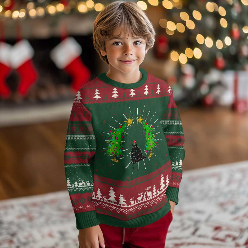 Cute Cat Ugly Christmas Sweater Kitty Cat Lover Xmas Tree Lights