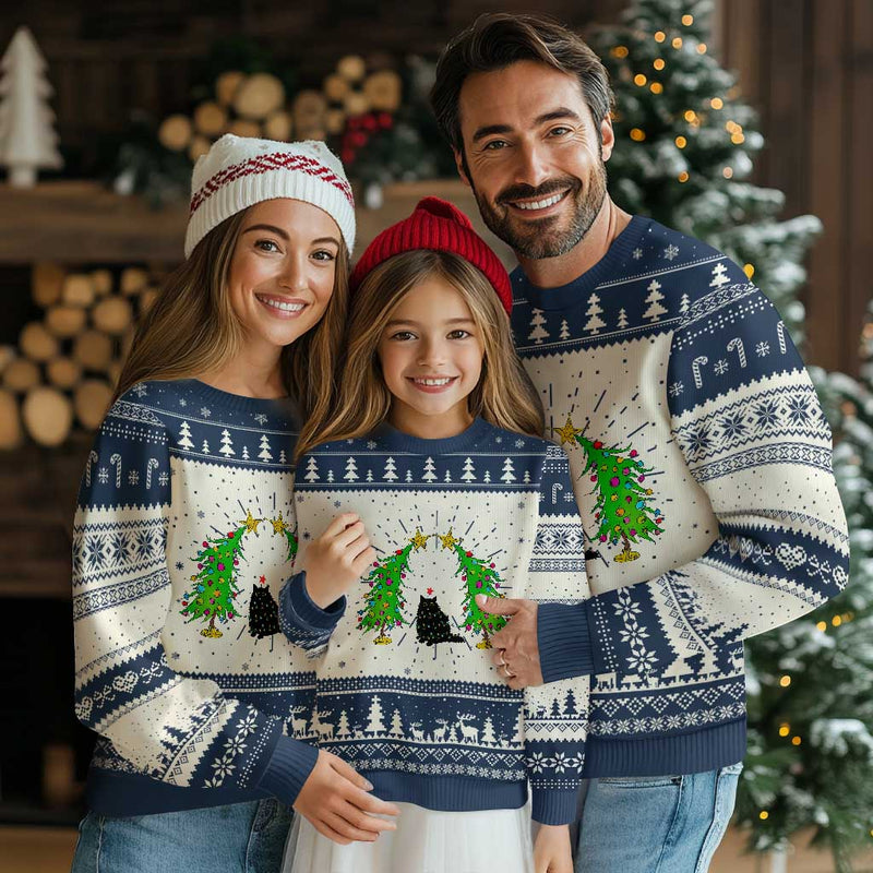 Cute Cat Ugly Christmas Sweater Kitty Cat Lover Xmas Tree Lights