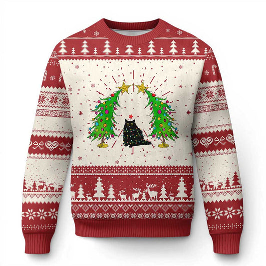 Cute Cat Ugly Christmas Sweater Kitty Cat Lover Xmas Tree Lights