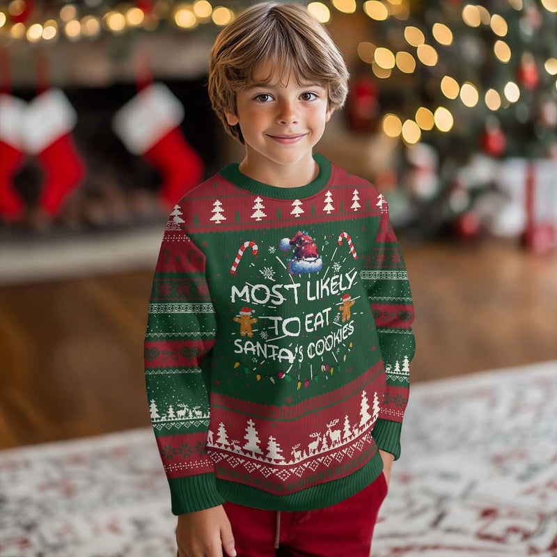 Family Matching Ugly Christmas Sweater Most Likely To Eat Santas Cookies Xmas Gifts