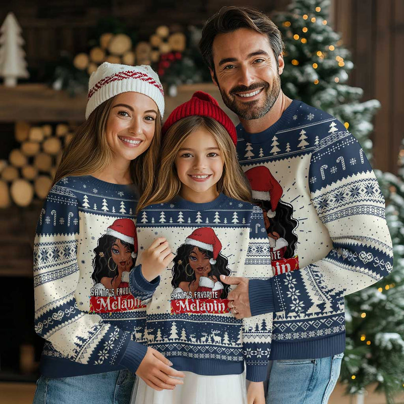 African American Xmas Ugly Christmas Sweater Santa&#39;s Favorite Melanin Santa Girl