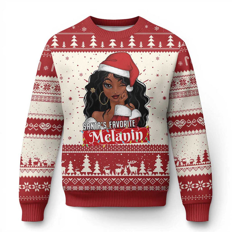African American Xmas Ugly Christmas Sweater Santa&#39;s Favorite Melanin Santa Girl