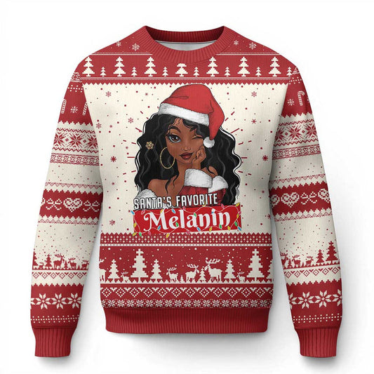 African American Xmas Ugly Christmas Sweater Santa&#39;s Favorite Melanin Santa Girl