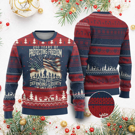 250 Years Of Protecting Freedom Defending Liberty Since 1775 Knitted Sweatshirt US Military Army Birthday