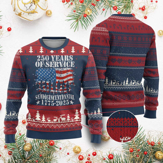 250 Years Of Service Semiquincentennial Knitted Sweatshirt US Military Army Birthday American Flag