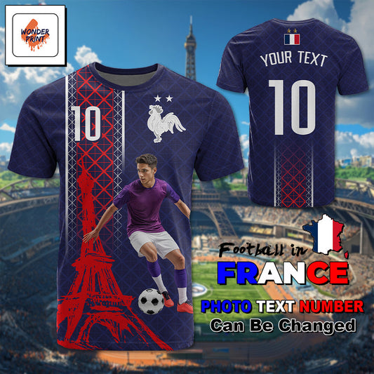 Custom Photo Midnight Navy Football Paris Architectural Heritage Style T Shirt